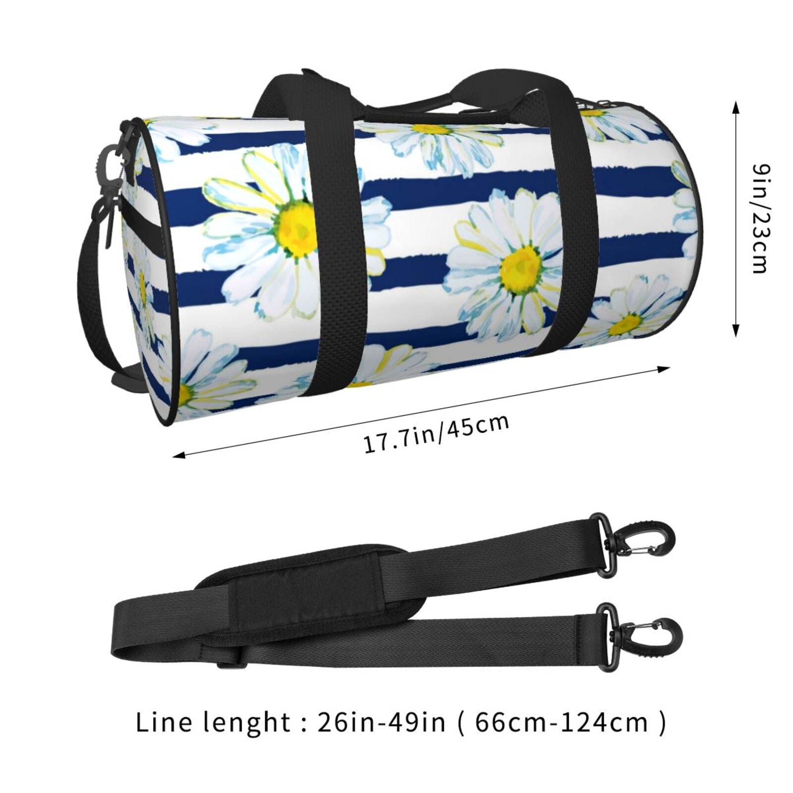 Vsdgher Daisy Striped Nautical 45L Foldable Duffel Bag, Sports Gym Bag,Overnight Bag, Portable Weekender Bag for Airplanes