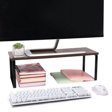 LUIISIS 20 Inch Monitor Stand Riser, Wood Desk Storage Organizer Computer Monitor Stand for Office Computer, Laptop, Small Printer
