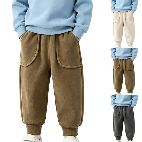 Diufon Toddler Boys Girls Corduroy Sweatpants Fall Winter Plush Thickened Warm Athletic Joggers Pants with Pockets