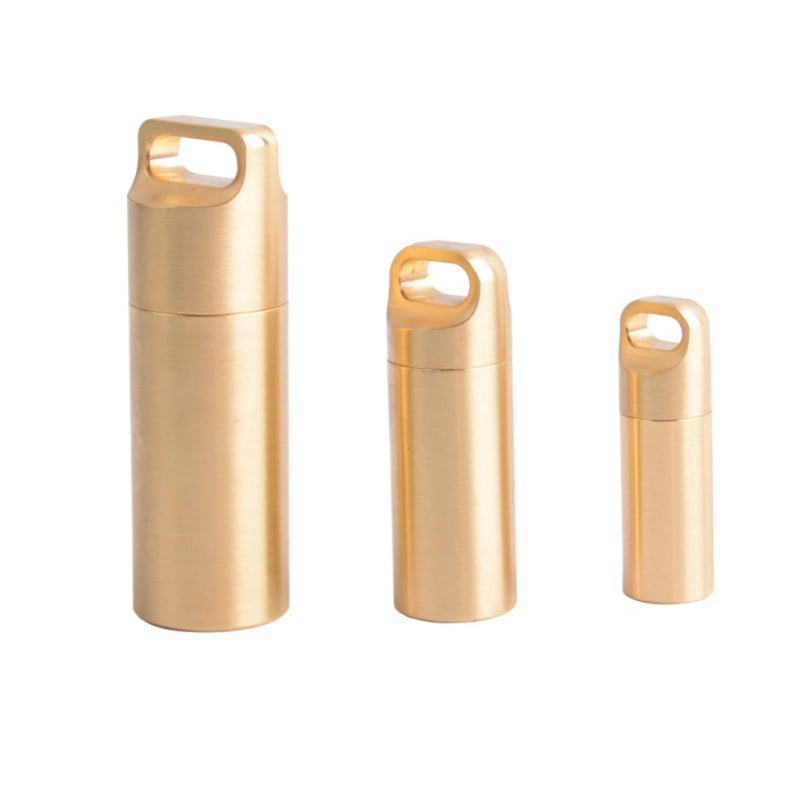 Brass Copper Outdoor EDC Waterproof Capsule key chain ring Seal pill Bottle 