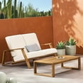 thumbnail image 2 of GDF Studio Youssef Outdoor Acacia Wood Loveseat and Table Set with Cushions, Teak and Beige, 2 of 10