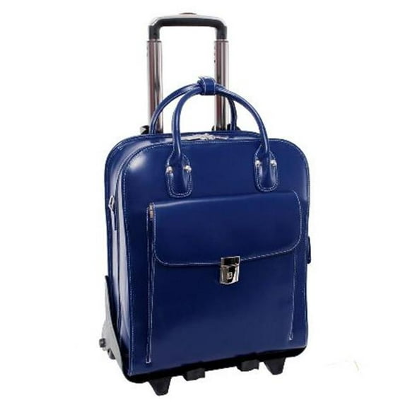 McKlein 96497 15.6 in. La Grange Leather Vertical Detachable Wheeled Ladies Briefcase, Navy - 14 x 6 x 16.5 in.