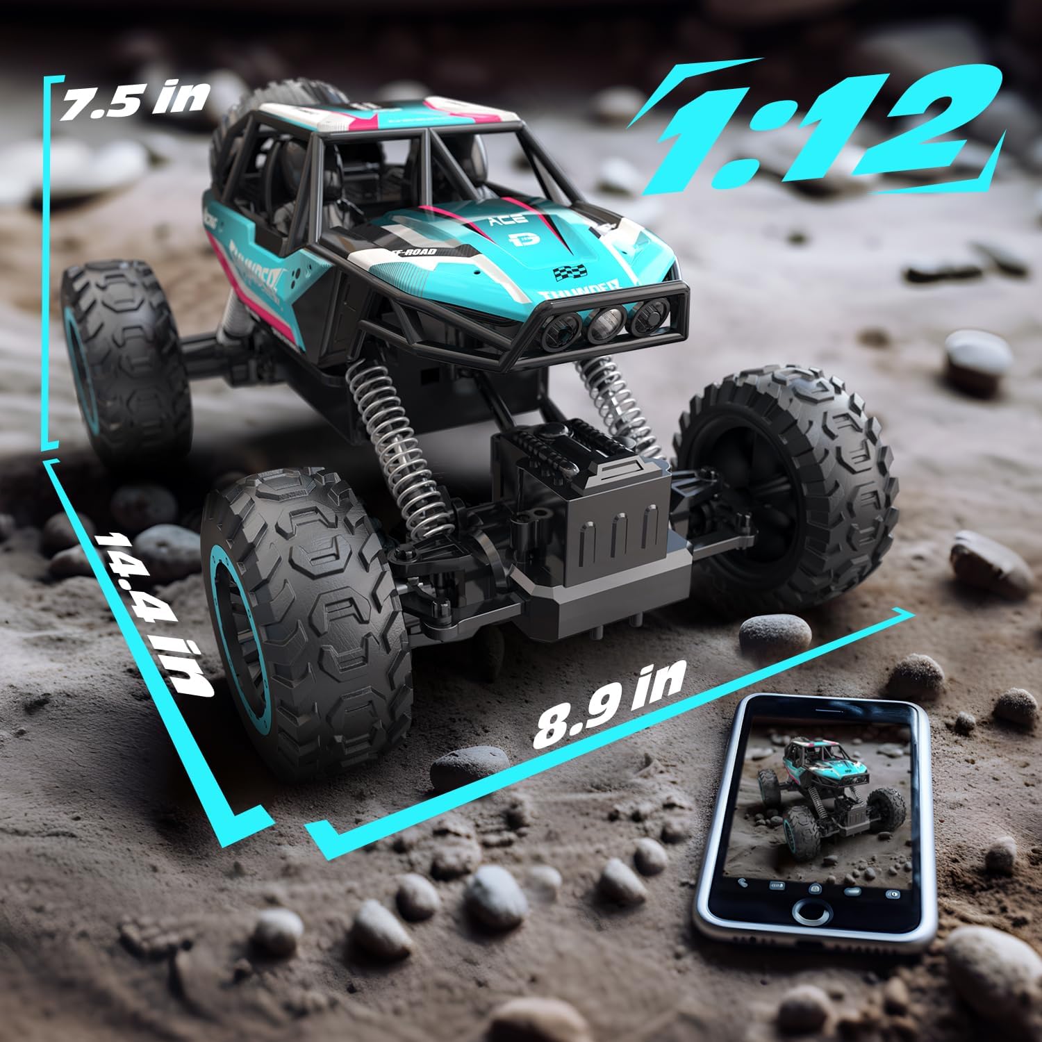 JoyStone 1:12 RC Monster Truck, 4WD Off-Road with LED Lights photo 6