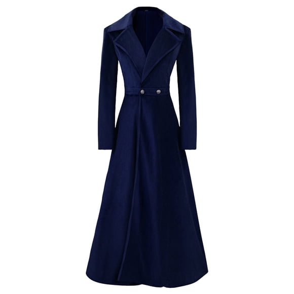 Lovskoo Women Trendy Swing Double Breasted Pea Coat Slim Notch Lapel Long Vintage Winter Long Overcoat Trench Coat Dress Windbreaker Jacket Navy