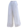 thumbnail image 4 of Endives Womens Linen Pant Wide Leg Fashion Solid Color Cotton Elastic Long Pants Lace with Bottom Beach Leisure Trousers White, 4 of 4