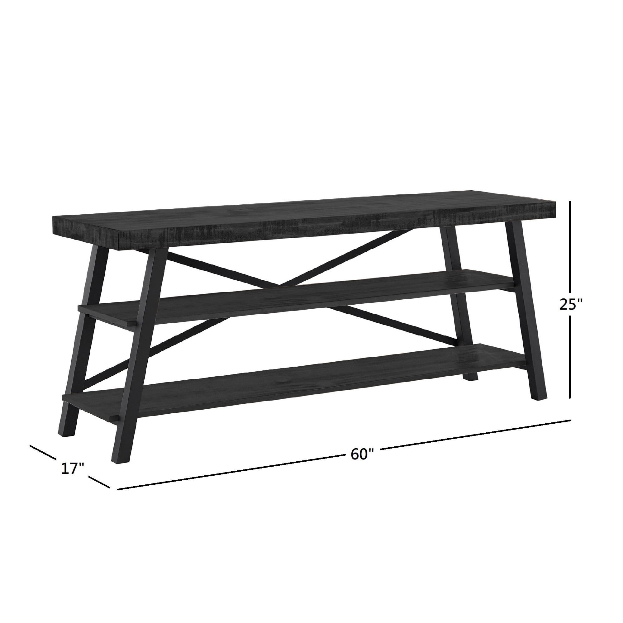 Weston Home Westyn Rustic X-Base Wood and Metal TV Stand for TVs up to 65", Black Finish