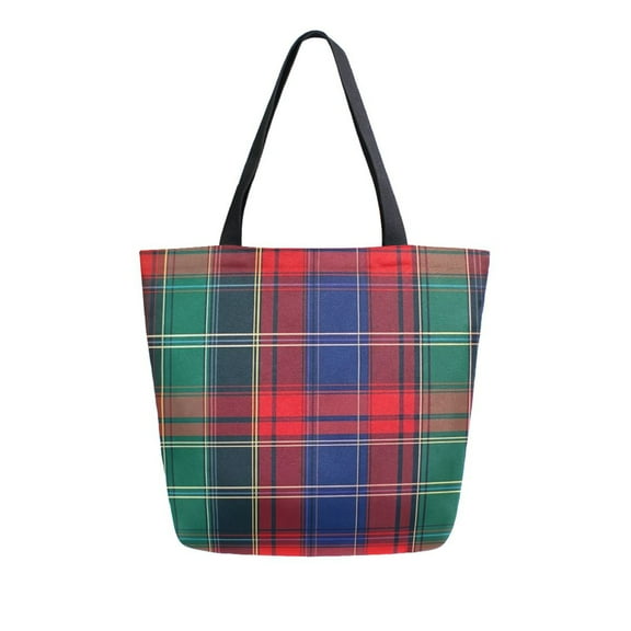 FORMRS Womens Canvas Tote Bag with Zipper Inner Pocket Shoulder Handbag, Red Green Pattern