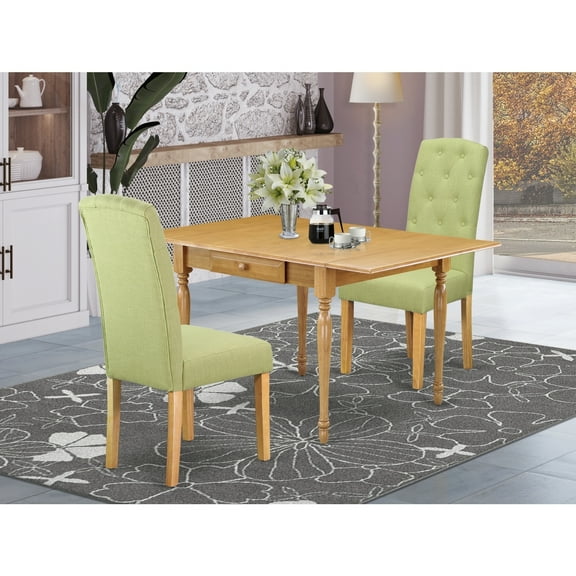 3-Piece Asian Style Dining Set - Small Table & 2 Parsons Chairs - Oak Finish