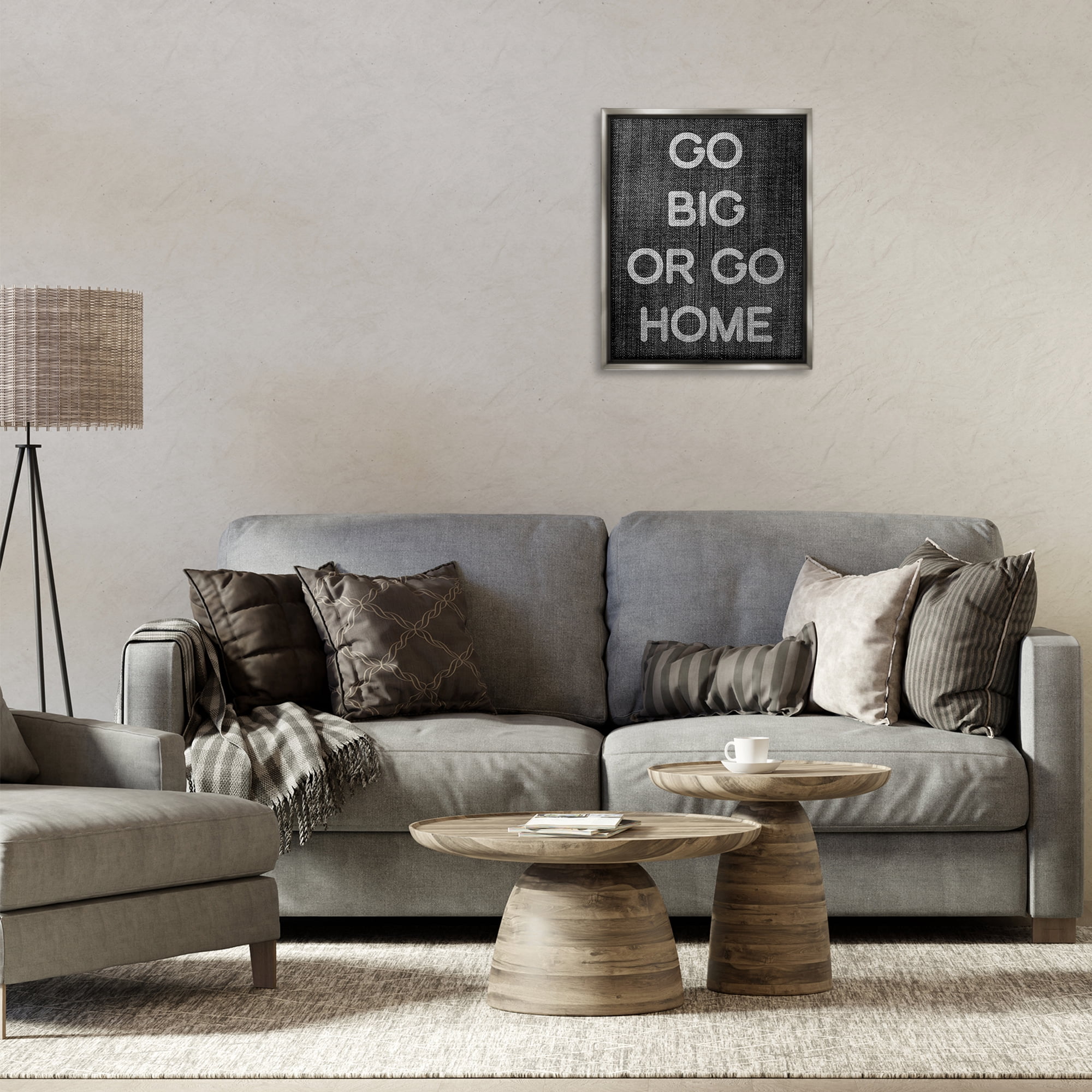Stupell Industries Go Big or Home Phrase Text & Numbers Painting Gray Floater Framed Canvas Art Print Wall Art, 17 x 21