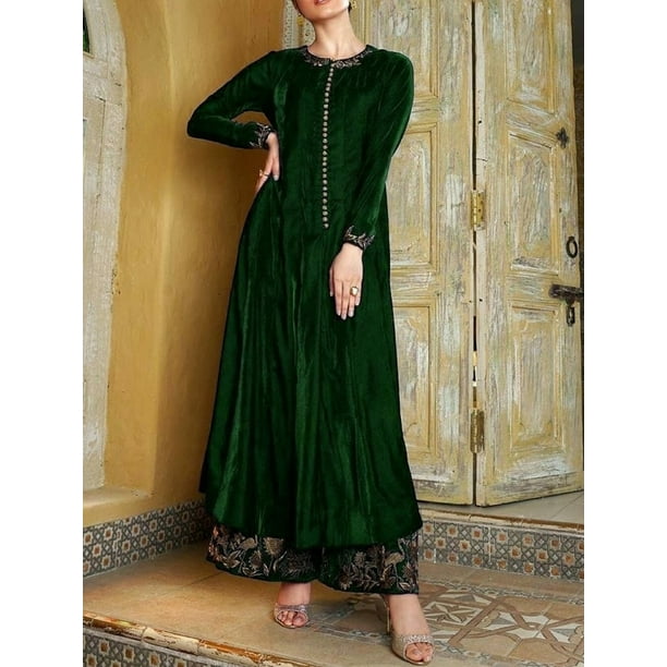 Vestido de noche Vintage de terciopelo para mujer, maxivestido con estampado Tribal de gran tamaño, cuello redondo, mangas largas, elegante, plisado, de lujo, para fiesta y graduación