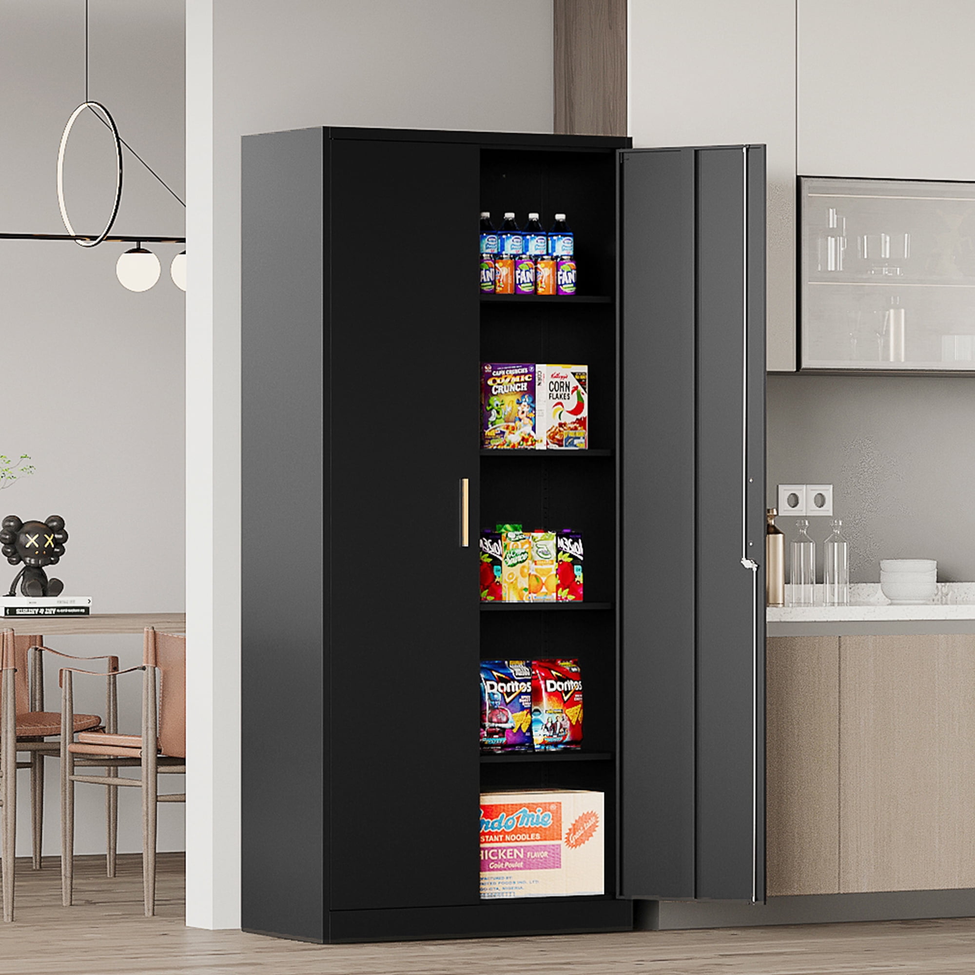 Fesbos Metal Cabinet-71"Tall File Cabinet with 4 Adjustable Shelves, Locking Black Steel Storage Cabinets for Home,Kitchen, School, Office