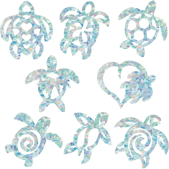 16pcs Sea Turtle Window Stickers 8 Styles Large Rainbow Window Clings 3D Decorative Window Film Anti-Collision Sea Animal Door Window Static Decals Sun Catcher