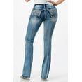 thumbnail image 3 of Grace in LA Women's Aztec Western Embroidered Distressed Bootcut Stretch Jeans (25, Blue), 3 of 3