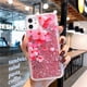 thumbnail image 1 of Funda rosa con flores de cerezo para iPhone, carcasa con purpurina líquida, arena movediza, para iPhone 14 Pro Max 13 12Mini 11 XS XR X SE 2020 6 6S 7 8 Plus Fivean unisex, 1 of 2