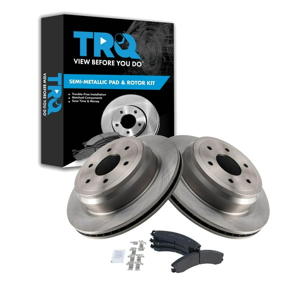 TRQ Rear Brake Pad & Rotor Kit Brake Pads Brake Rotor Semi-Metallic Fits Select 2016-2021 Nissan TITAN XD