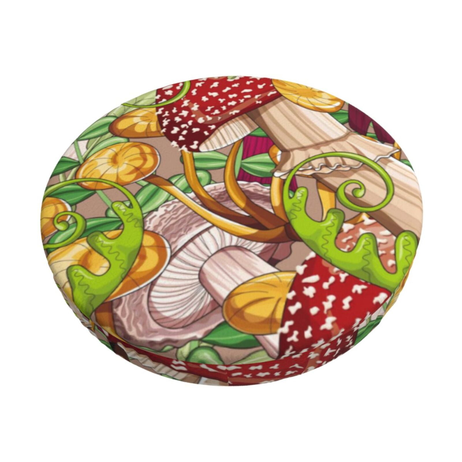 Easygdp Bright Mushrooms Print Easy To Install Bar Stool Covers&Stool Covers Round&Elastic Stool Cover, Barstool Covers,Washable&Bottom With Elastic Edge-13 inch
