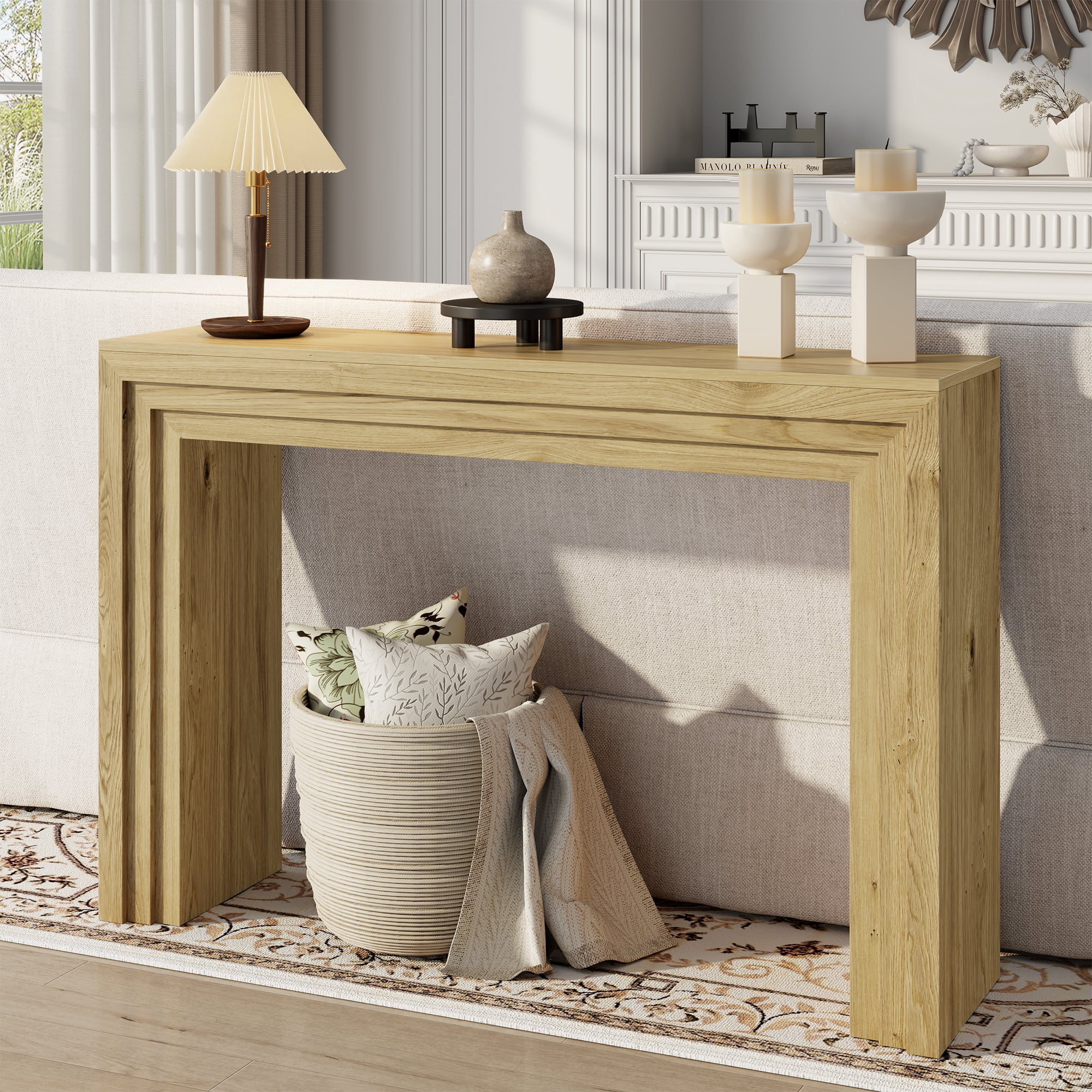 Laintene Oak Entryway Table, 43" farmhouse Console Table for Living Room, Narrow Sofa Table Behind the Couch, Accent Table for Hallway, Foyer, Entrance