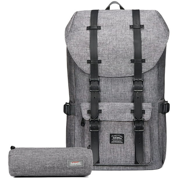 KAUKKO Mochila Escolar de Viaje para Universidad flexible con portátil de 15",22L(Lino/Gris) KAUKKO EP5-2-GREY(2PC)-RE