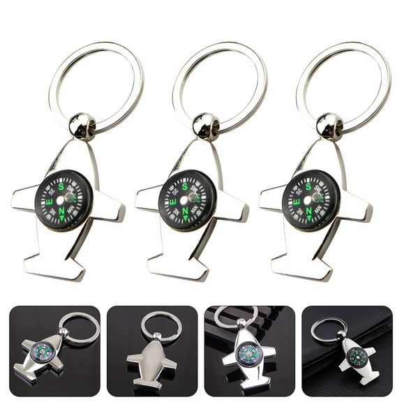 HEMOTON  3 Pcs Compass Pendant Alloy Key Chain Keychain Travel Silver