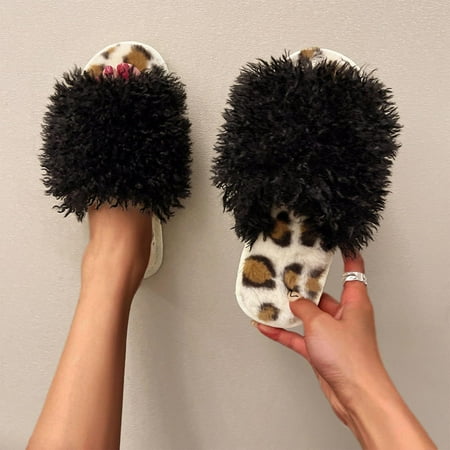 

Summer Slippers For Women Beach Accesseories Flip Flops For Women Shoes Slip-On Leopard Furry Flat Home Keep Warm Slippers Shoes Women Slippers Swimming Pool Accessories Mens Women Slippers