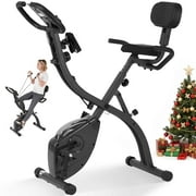 MaxKare 3 in 1 Exercise Bike Quiet Folding Magnetic Stationary Exercise Bikes with Arm Resistance Bands Home Workout Use