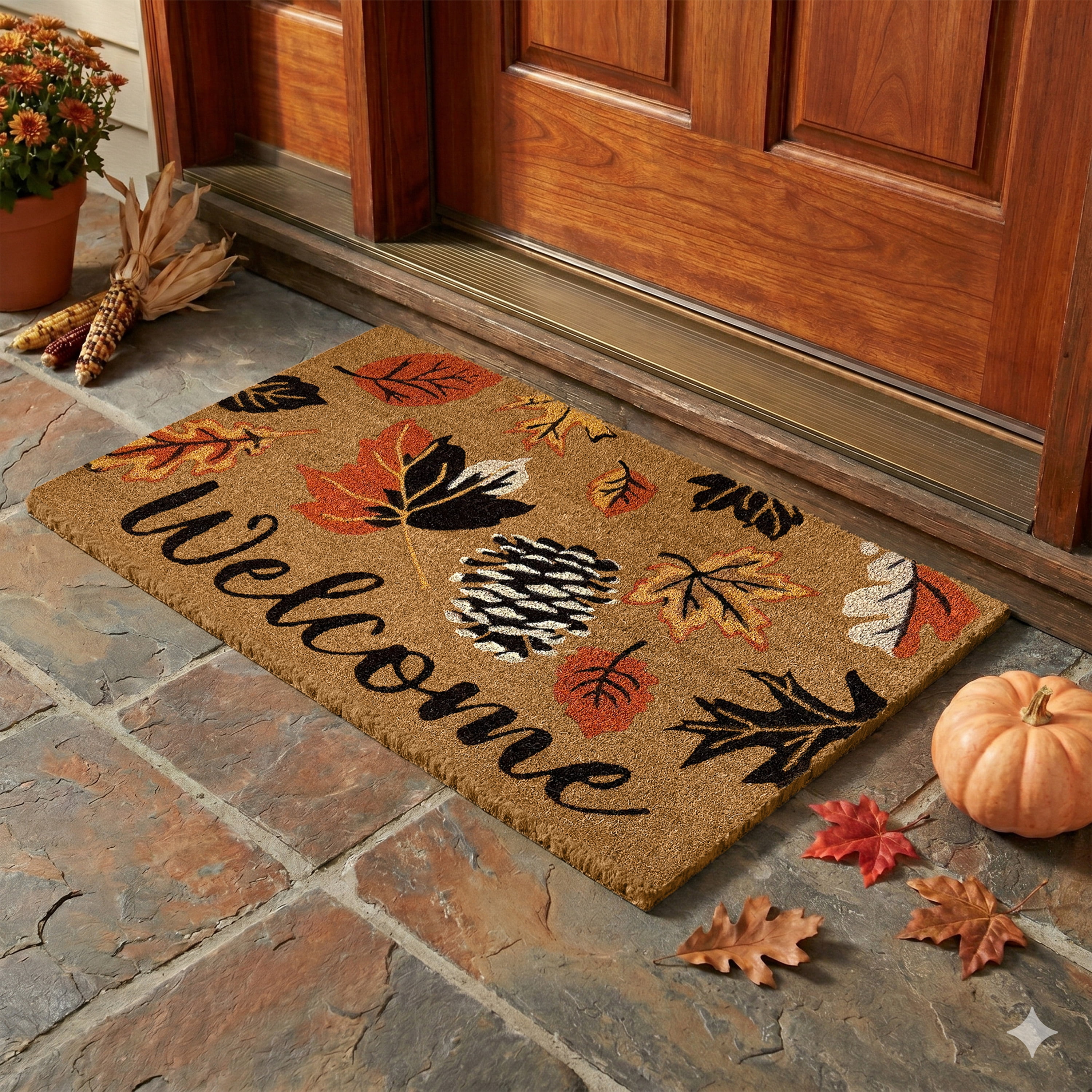 Achim Printed Coir Holiday Doormat 18" x 30" - Welcome Leaves
