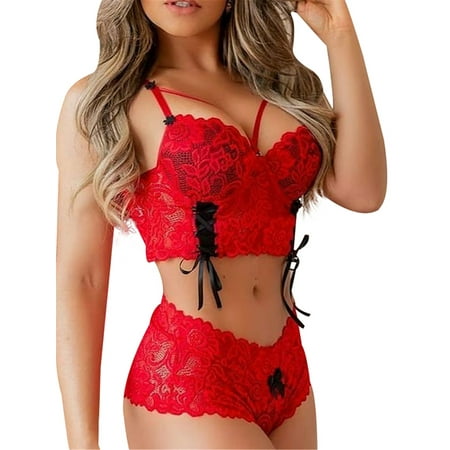 

FASHIONWT Women Lace Lingerie 2Pcs Push Up Bra Bralette Panty Underwear Set