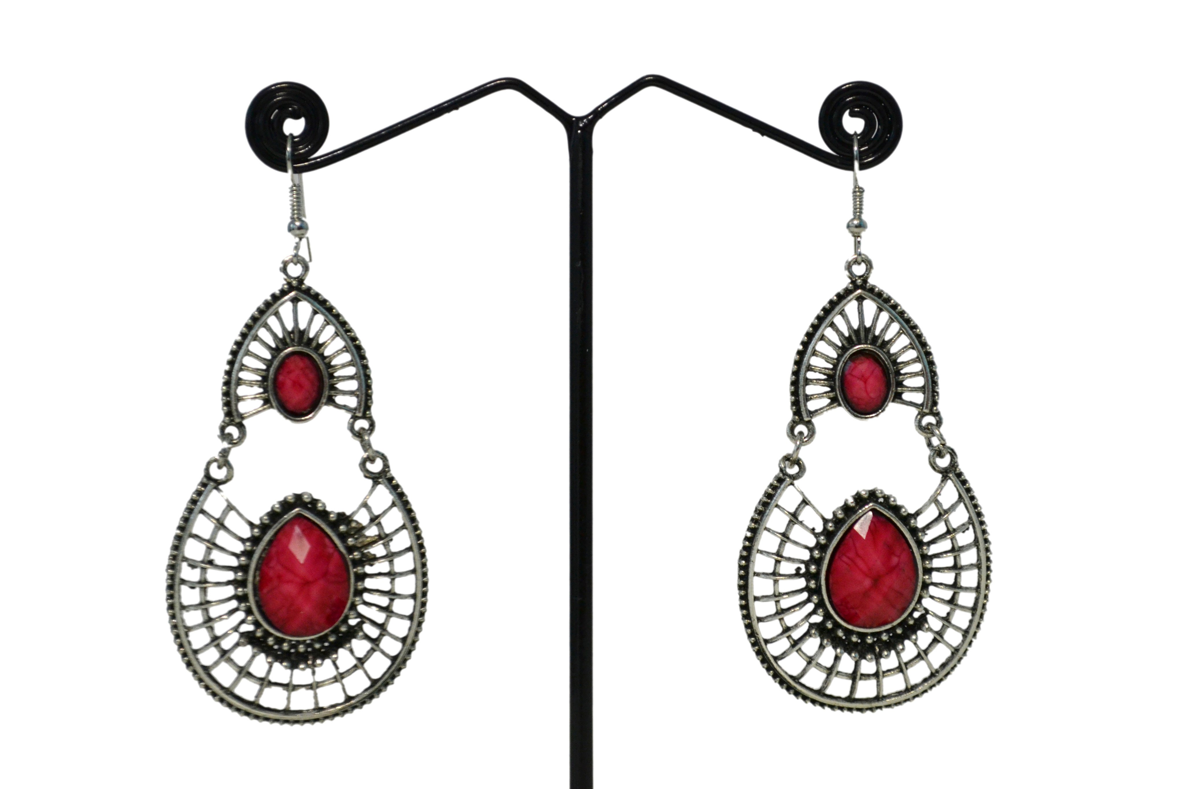 Women's Antique Inlaid Round Pink Earrings