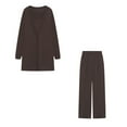 thumbnail image 2 of Women'S 3 Piece Knit Lounge Set Long Sleeve Cardigan Sleeveless Top Pants Sweatsuit Deep Coffee 4XL, 2 of 4