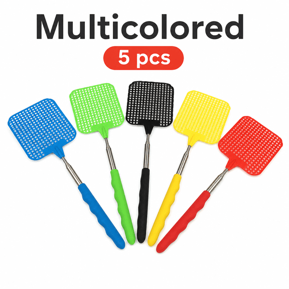 Mini Fly Swatters 5 Pack, 11-19.7 Inch Stainless Steel Handle Insect Swatter, Portable Retractable Bug Zapper for Home Kitchen Outdoor, Assorted
