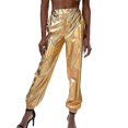 thumbnail image 1 of Pantalones de cintura alta para mujer, ropa informal de verano, pantalones metálicos, 1 of 3