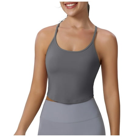 Zhaghmin Racer Back Sports Bra for Women Cropped Tank Tops Built in Bras Workout Running Vest Padded Cami Bras Soft Bras for Women Wirefree Grey Xxl