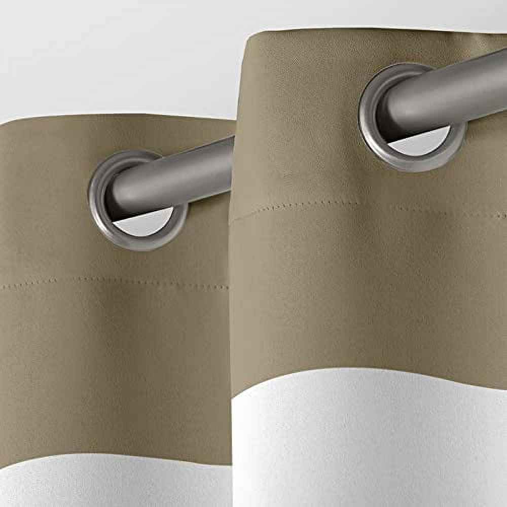 Exclusive Home Sateen Rugby Striped Kids Twill Woven Room Darkening Blackout Grommet Top Curtain Panel Pair, 52"x84", Taupe