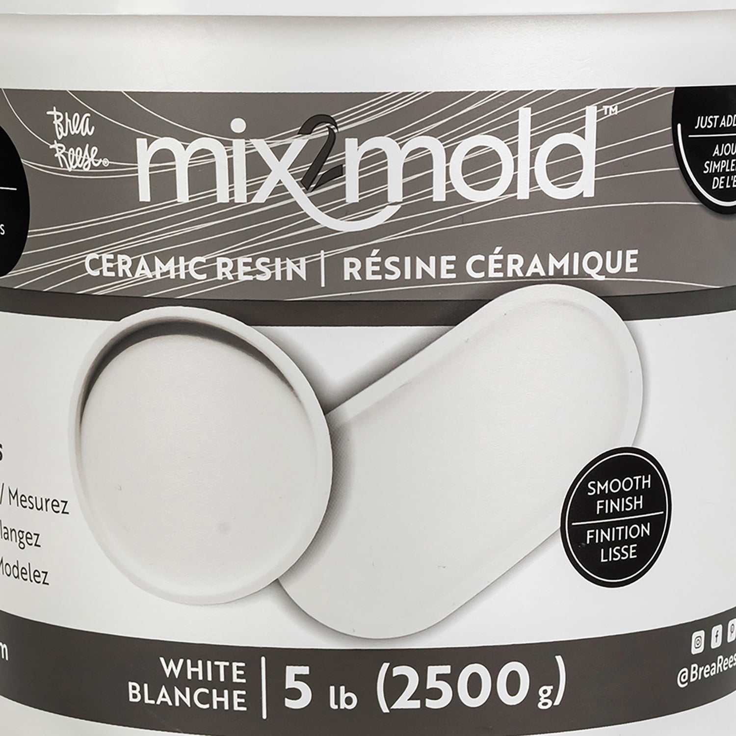 Brea Reese: Mix2Mold Ceramic Resin - White Powder 5.5lb Bucket - Non-Toxic, Smooth Matte Finish, No Heat Or Kiln, Just Add Water, Cures In 60 Min