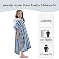 thumbnail image 2 of Hooded Beach Towels for Boys| Girls | Teens (8-16Years), 100% Cotton Thick Poncho Towel Robe for Kids, Perfect for Pool, Beach, Bath and Gifts, Grey Cabana Stripe Design, 2 of 4