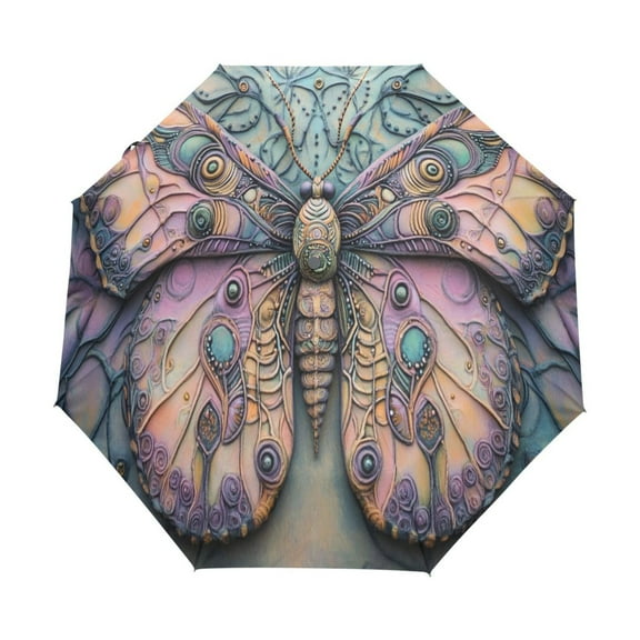 YAZAOO One-Touch Auto Open Close Rain Umbrella With Creative Decorative Butterfly Pattern