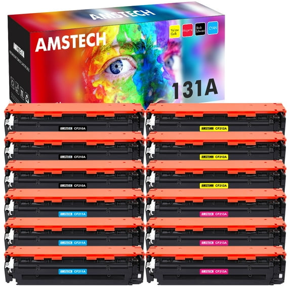 Amstech Compatible Toner for HP CF210A CF211A CF212A CF213A Used for HP LaserJet Pro 200 color M251n M251nw MFP M276n M276nw Printer(Black, Cyan, Magenta, Yellow,12-Pack)