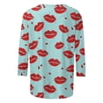 thumbnail image 2 of Guluxicc Valentine's Day Shirts for Women Casual Crewneck 3/4 Length Sleeve T Shirts Fashion Cute Graphic Print Pullover Tops, Blue, M, 2 of 4