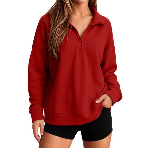 GUACER Long Sleeve Tops for Women Hoodless Trendy Oversized Half-Zip Soft Casual Pullover Sweatshirts