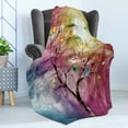 thumbnail image 4 of Abstract Soft Flannel Fleece Throw Blanket, Owl Bird on Autumn Tree with Colorful Watercolor Background Print, Cozy Plush for Indoor and Outdoor Use, 50" x 70", Multicolor, by Ambesonne, 4 of 5