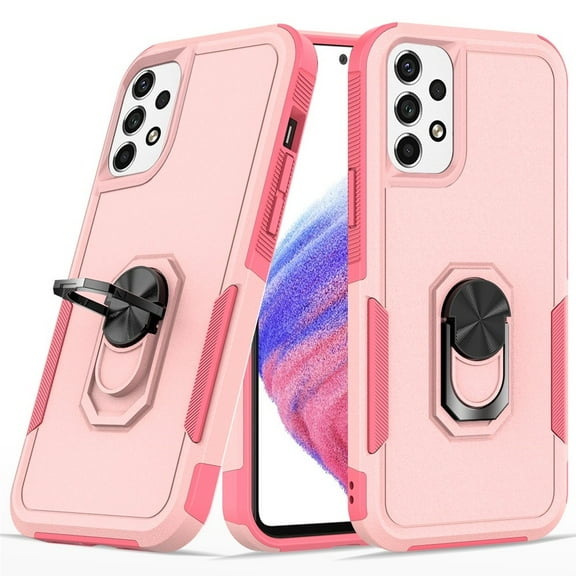 For Apple iPhone 11 (6.1") Hybrid Rugged Hard Drop-Proof 3 Layer Protection Military Grade Armor with Metal Ring Stand Case Cover fit iPhone 11 - Pink