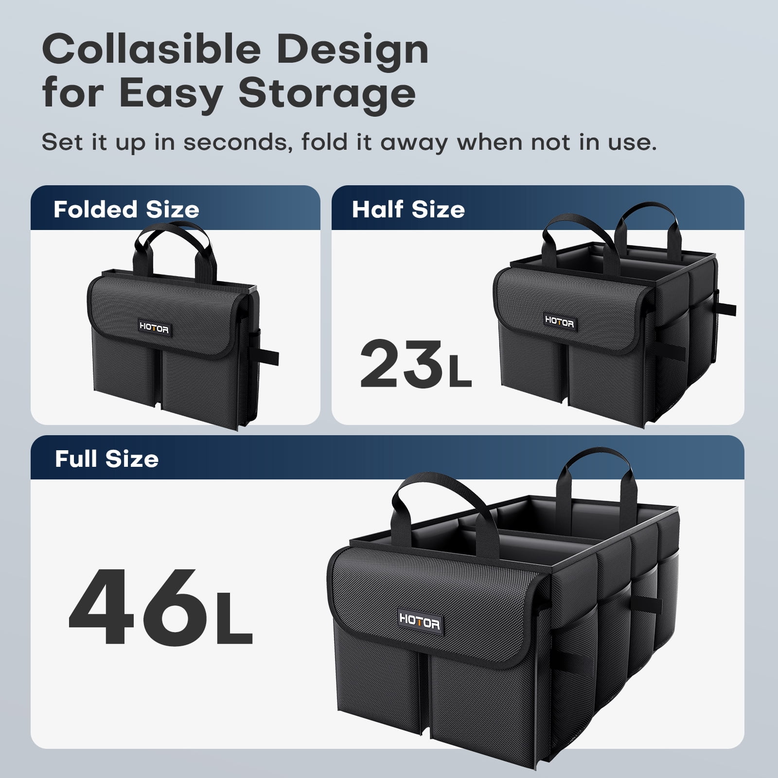 HOTOR Trunk Organizer for Car and SUV - Large-Capacity Car Organizer with Multiple Compartments, Foldable Car Organization for Car Accessories, Tools, Sundries, Black