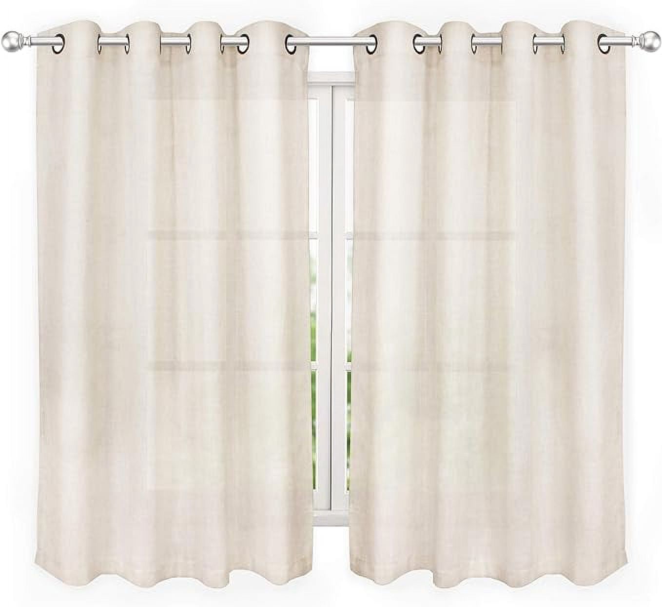 Bailu Natural Linen Semi Sheer Curtains for Bedroom 63 Inch Length Light Filtering Draperies Bronze Grommet Set of 2 Panels (52''W x 63''L, Natural)