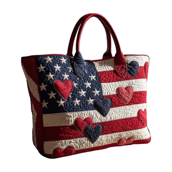 Independence Day Canvas Tote Bag, Patriotic Shoulder Handbag, Fashion Printed Gift Pouch for July 4th Holiday Shopping Casual Daily Use