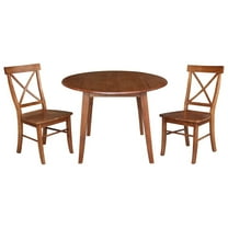 42" Round Solid Wood Dual Drop Leaf Table with 2 Chairs in Distressed Oak