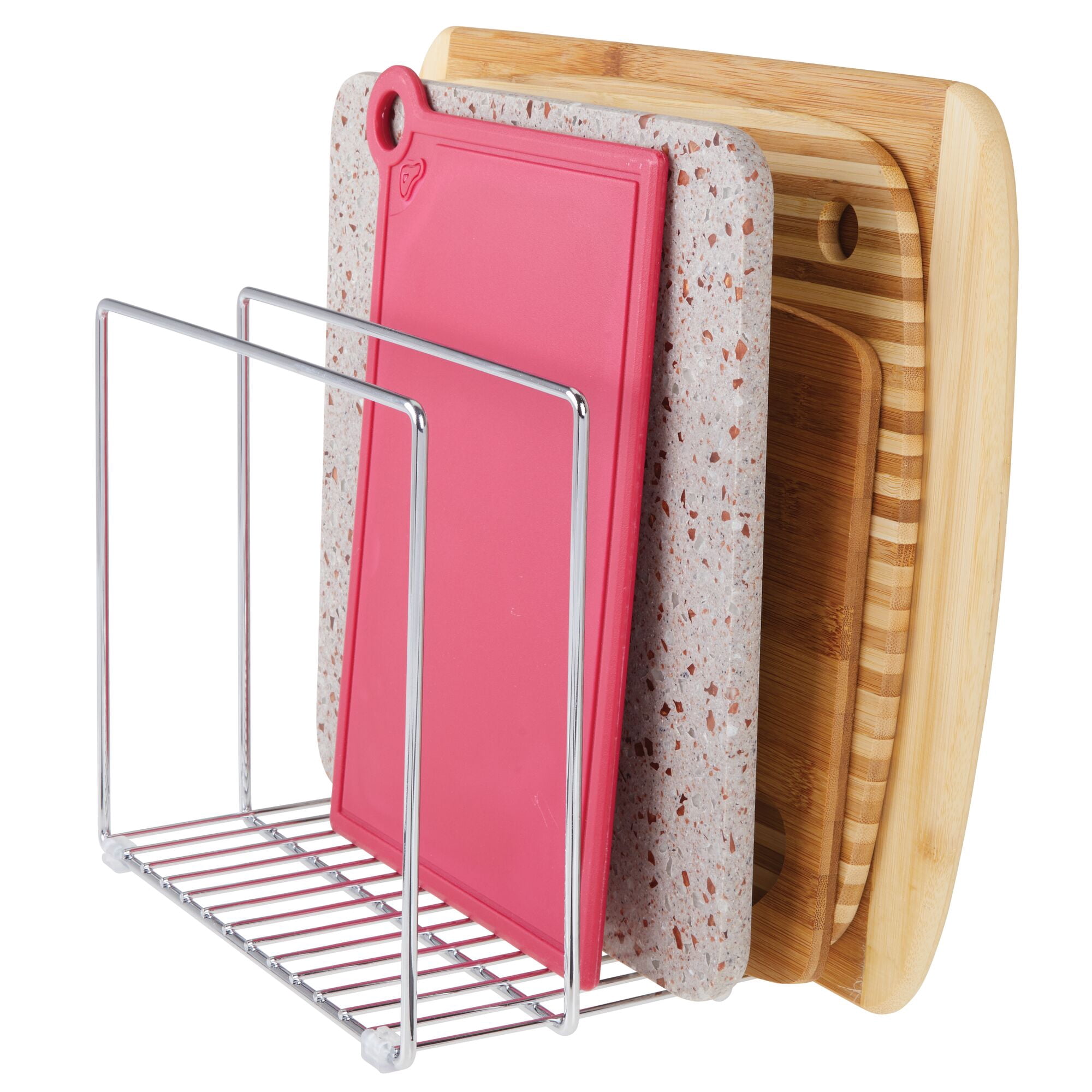 mDesign Steel Storage Tray Organizer Rack for Kitchen Cabinet - 2 Pack - Chrome