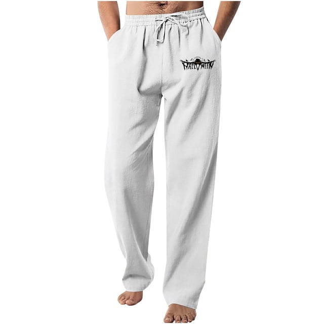 RXIRUCGD Men's Solid Color Drawstring Fashionable Casual Pants Full Length Pants, White, Size: 4XL