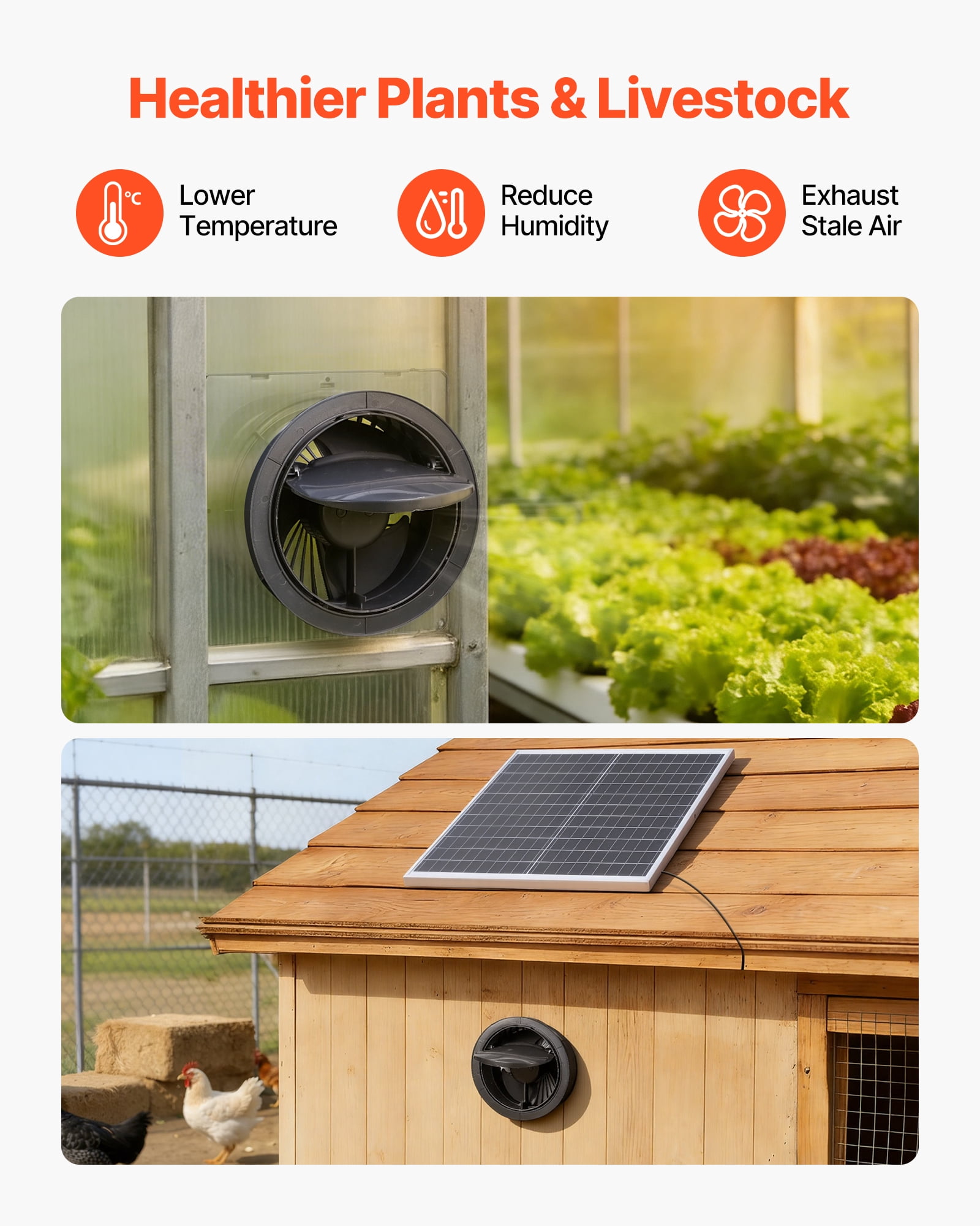 VEVOR Solar Powered Fan, 25W Solar Panel with 220 CFM Airflow, Adjustable Panel Angle, 2030 RPM High-Speed, Flexible Install, Fast Air Exchange for Greenhouse, Grow Tents, Chicken Coops, Shelters