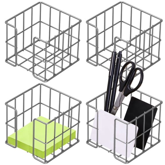 Grusce 4Pcs Memo Note Holder, Memo Cube Dispenser, 3.74"x3.74" Cute Mesh Desk Organizer for Notepad Pen Pencil, Home or Office Supply