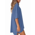 thumbnail image 3 of Women's two-piece casual suit summer casual loose shirt cycling shorts match airport travel wear Blue L, 3 of 7